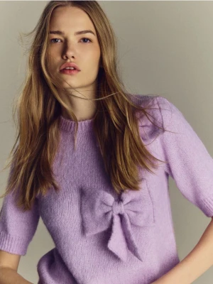 Reserved - Sweter z kokardami - fioletowy