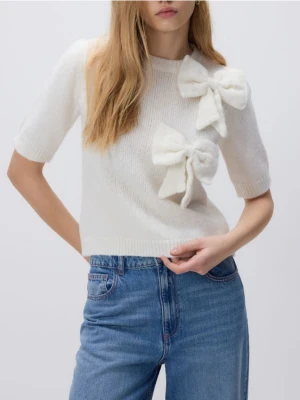 Reserved - Sweter z kokardami - kremowy