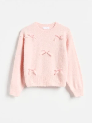 Reserved - Sweter z kokardkami - pastelowy róż