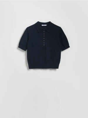 Reserved - Sweter z kołnierzykiem - granatowy