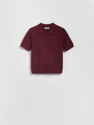 Reserved - Sweter z kołnierzykiem polo - bordowy