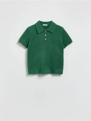 Reserved - Sweter z kołnierzykiem polo - morski