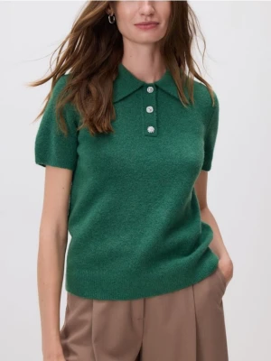 Reserved - Sweter z kołnierzykiem polo - morski