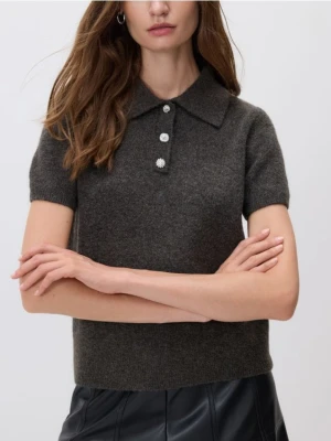 Reserved - Sweter z kołnierzykiem polo - szary