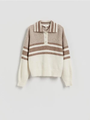 Reserved - Sweter z kołnierzykiem - złamana biel