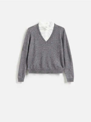 Reserved - Sweter z koszulową wstawką - szary