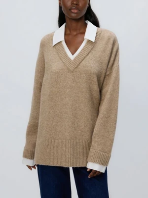 Reserved - Sweter z koszulowym kołnierzem - beżowy