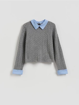 Reserved - Sweter z koszulowymi elementami - szary