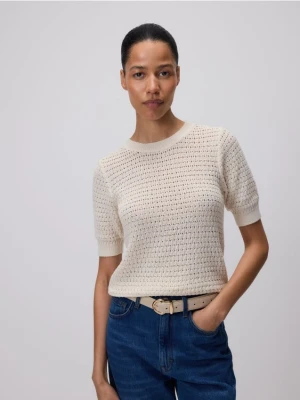 Reserved - Sweter z krótkim rękawem - kremowy