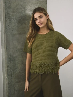 Reserved - Sweter z krótkim rękawem - oliwkowy