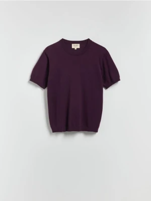 Reserved - Sweter z krótkim rękawem z dodatkiem wełny - ciemnofioletowy