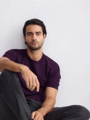 Reserved - Sweter z krótkim rękawem z dodatkiem wełny - ciemnofioletowy