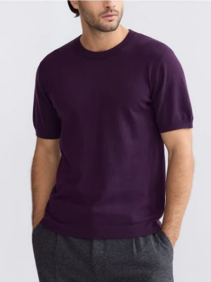 Reserved - Sweter z krótkim rękawem z dodatkiem wełny - ciemnofioletowy