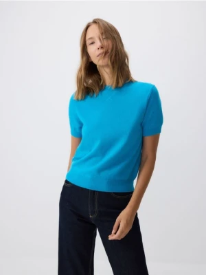 Reserved - Sweter z krótkim rękawem z wełny merino - niebieski