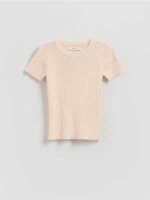 Reserved - Sweter z krótkim rękawem z wiskozą - pastelowy róż