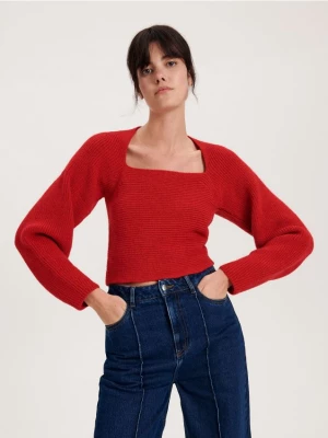 Reserved - Sweter z kwadratowym dekoltem - czerwony