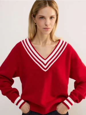 Reserved - Sweter z lnem - czerwony