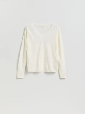 Reserved - Sweter z lnu - złamana biel