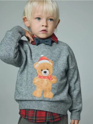 Reserved - Sweter z misiem - jasnoszary