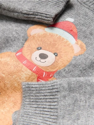 Reserved - Sweter z misiem - jasnoszary