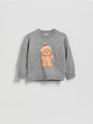 Reserved - Sweter z misiem - jasnoszary