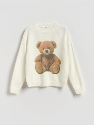 Reserved - Sweter z misiem - złamana biel