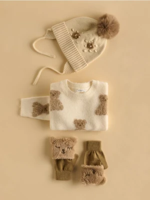 Reserved - Sweter z misiem - złamana biel