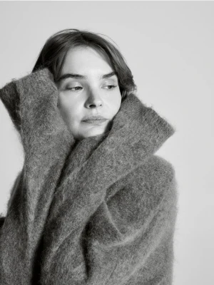 Reserved - Sweter z moherem i wełną - szary