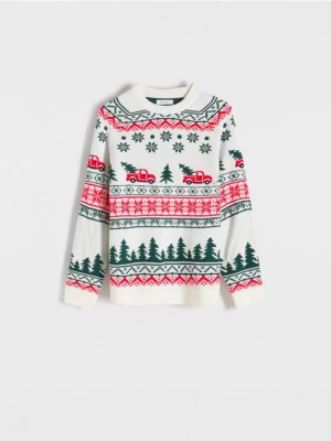 Reserved - Sweter z motywem świątecznym - Kremowy