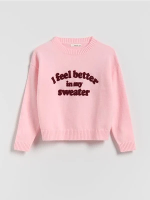 Reserved - Sweter z napisem - pastelowy róż