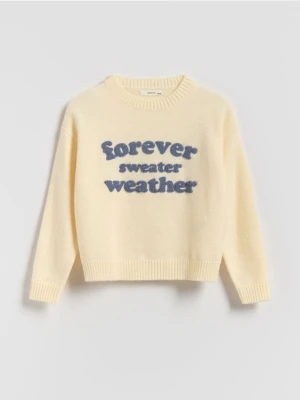 Reserved - Sweter z napisem - złamana biel