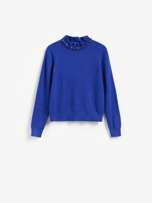 Reserved - Sweter z ozdobną aplikacją - niebieski