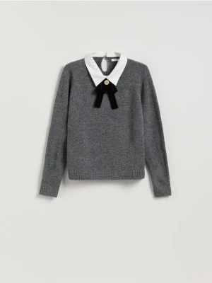 Reserved - Sweter z ozdobnym kołnierzem - szary