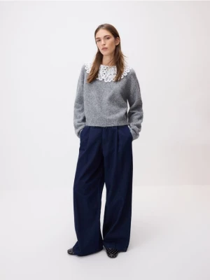 Reserved - Sweter z ozdobnym kołnierzem - szary