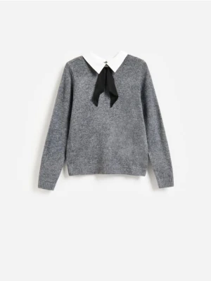 Reserved - Sweter z ozdobnym kołnierzem - szary