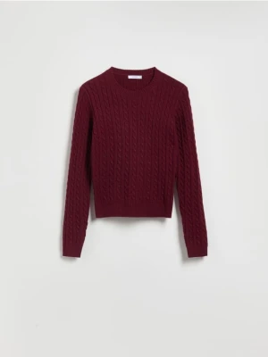 Reserved - Sweter z ozdobnym splotem - bordowy