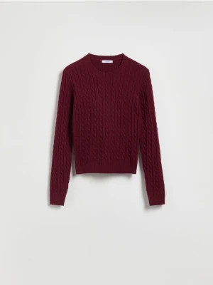 Reserved - Sweter z ozdobnym splotem - bordowy