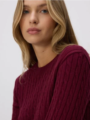 Reserved - Sweter z ozdobnym splotem - bordowy