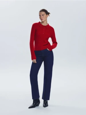 Reserved - Sweter z ozdobnym splotem - czerwony