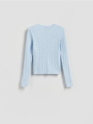 Reserved - Sweter z ozdobnym splotem - jasnoniebieski