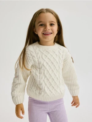 Reserved - Sweter z ozdobnym splotem - złamana biel