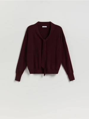 Reserved - Sweter z ozdobnym wiązaniem - bordowy