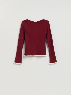 Reserved - Sweter z ozdobnym wykończeniem - bordowy