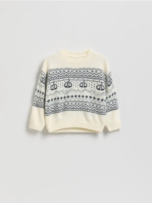 Reserved - Sweter z ozdobnym wzorem - złamana biel