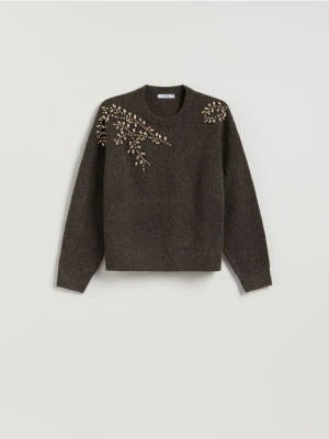 Reserved - Sweter z ozdobnymi aplikacjami - ciemnobrązowy