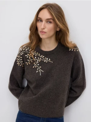 Reserved - Sweter z ozdobnymi aplikacjami - ciemnobrązowy