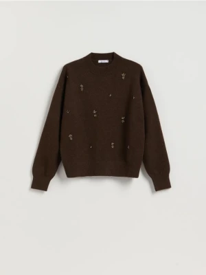 Reserved - Sweter z ozdobnymi aplikacjami - ciemnobrązowy