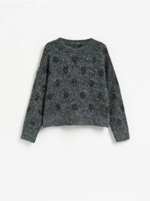 Reserved - Sweter z ozdobnymi aplikacjami - ciemnoszary