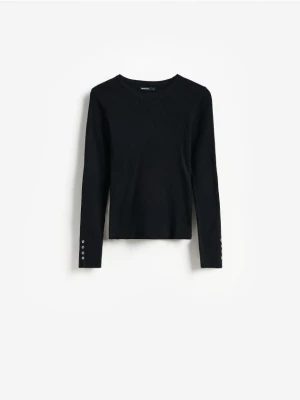 Reserved - Sweter z ozdobnymi guzikami - czarny