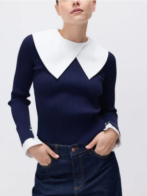 Reserved - Sweter z ozdobnymi wstawkami - granatowy